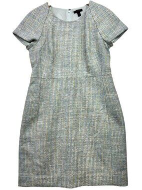 J. Crew Women's Tweed Mini Shift Dress Short Sleeve Size 12P Sky Blue Back Zip